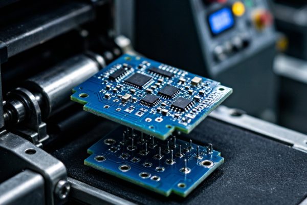 Double-sided PCB with SMT and through-hole components passing through reflow oven