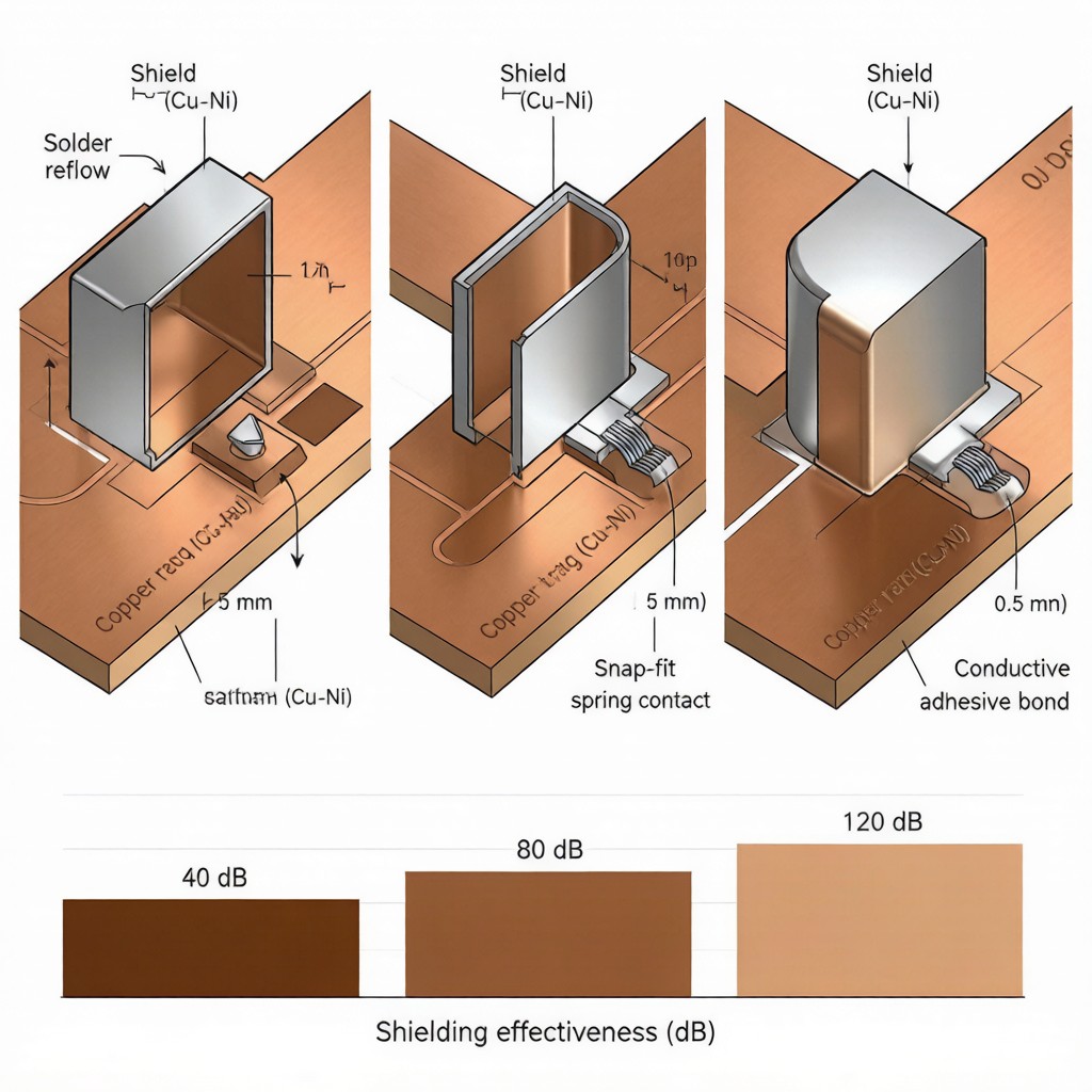 EMI Shielding Can Attachment: Solder vs Snap-fit vs Conductive Adhesive Comparison