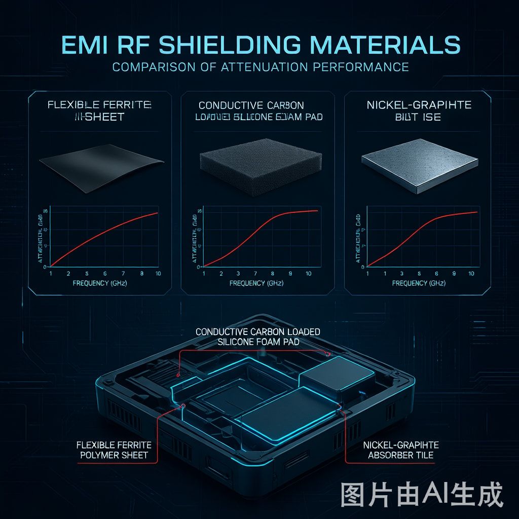EMI Shielding Absorber Material Selection: Ferrite Sheet vs Conductive Foam vs Carbon-Loaded Silicone for IoT Device Near-Field Suppression
