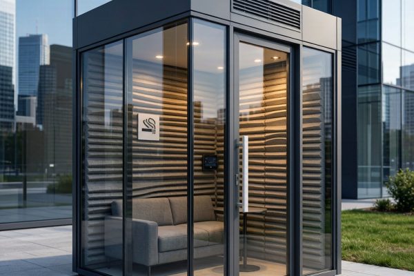 Outdoor Smoking Booth Acoustic Design and Sound Transmission Class for Urban Commercial Building Deployment