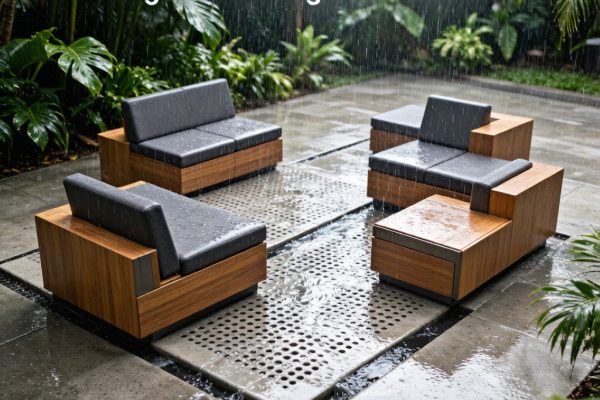 Outdoor Lounge Rainwater Drainage and Flood Resilient Foundation Design for Tropical Monsoon Deployment