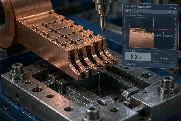 SMT Copper Strip Edge Burr Control and Stamping Die Clearance for Precision Contacts