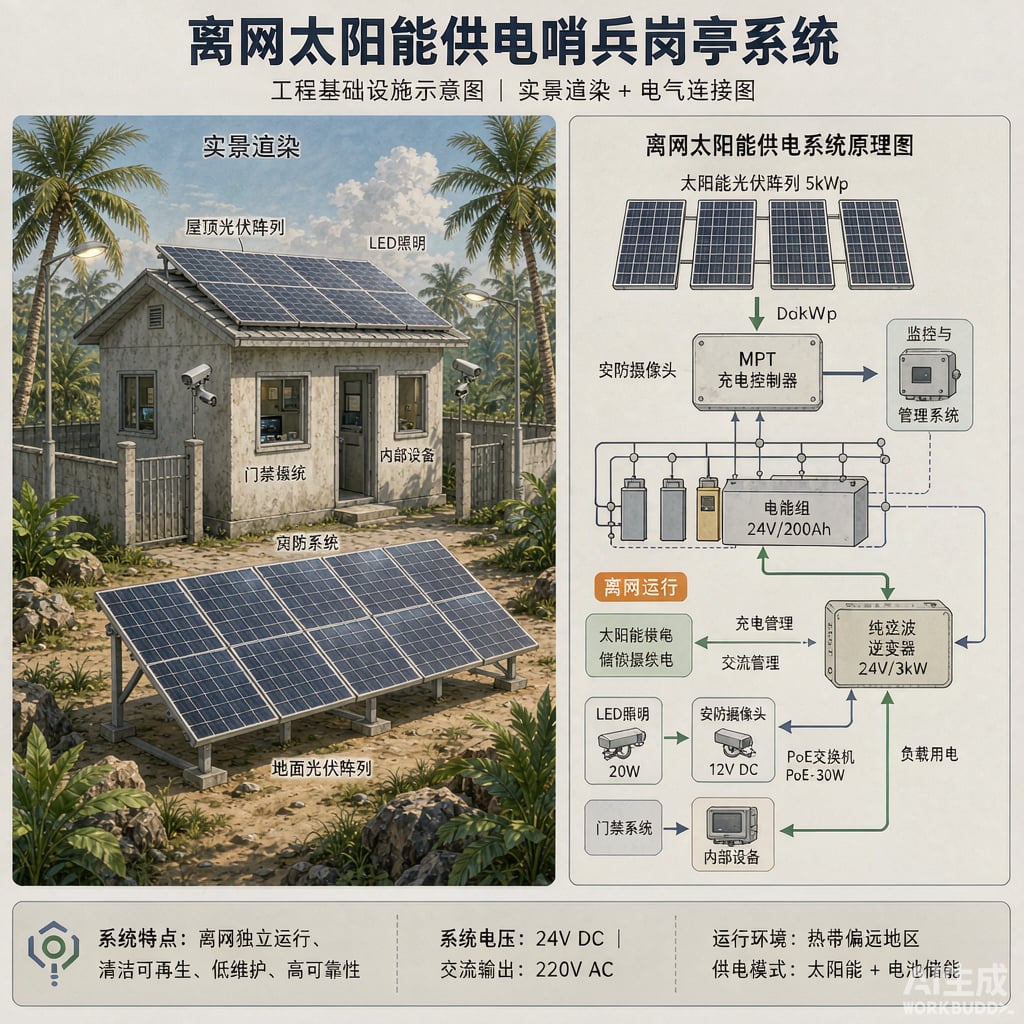 Off-Grid Solar Power System Design for Remote Guard Booths