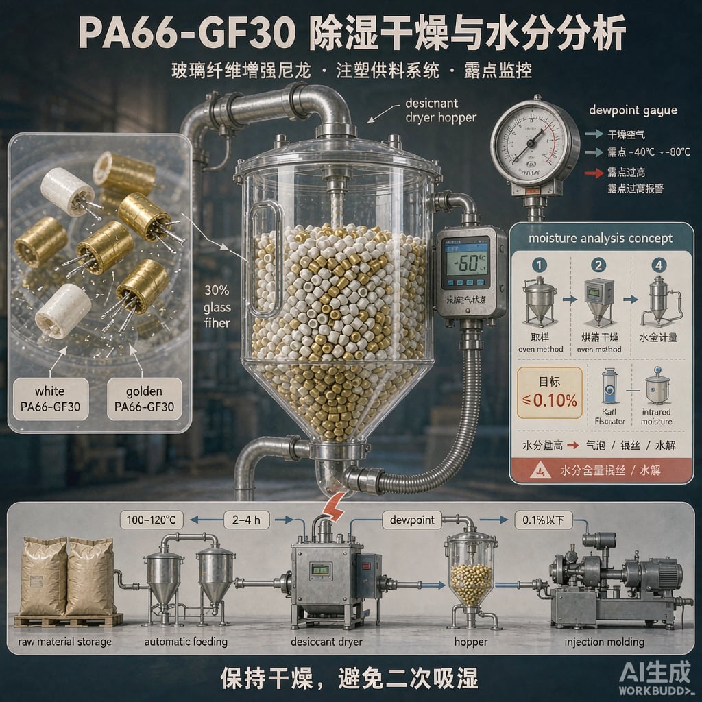 PA66-GF30 Plastic Pellet Moisture Absorption and Drying Window for SMT Molding