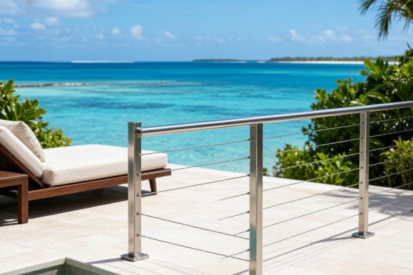 Outdoor Lounge Stainless Steel Cable Railing Engineering for Tropical Marine Pool Installation