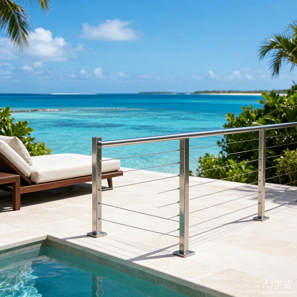 Outdoor Lounge Stainless Steel Cable Railing Engineering for Tropical Marine Pool Installation