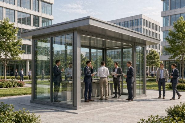 Modular Prefabricated Smoking Shelter Design for Commercial Campuses: Materials, Ventilation, and Compliance