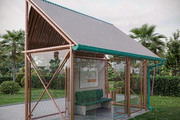 Outdoor Smoking Shelter Roof Drainage and Lightning Protection Design