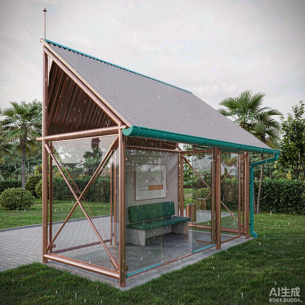 Outdoor Smoking Shelter Roof Drainage and Lightning Protection Design