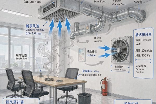 Smoking Room Exhaust Fan Sizing: Air Changes, Capture Velocity, and Duct Layout